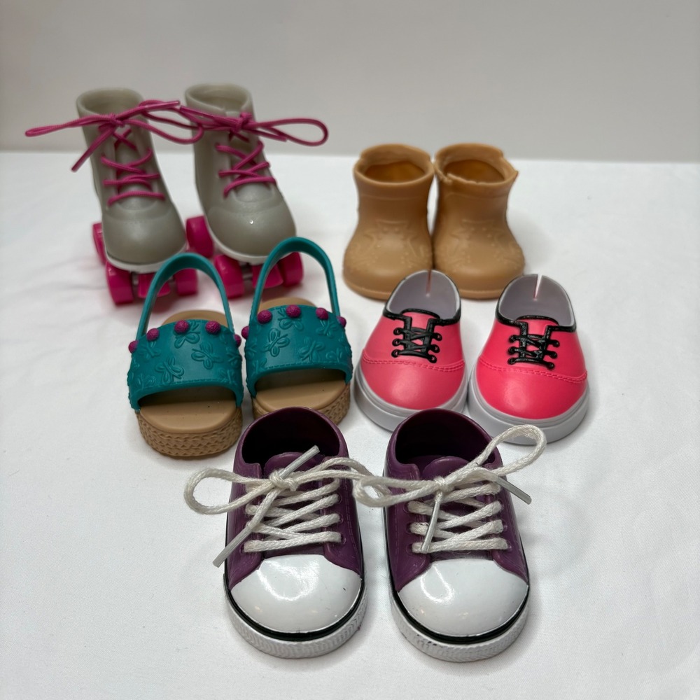 5 Pairs of 18" Doll Shoes Roller Skates Boots Sneakers Sandals Our Generation AG